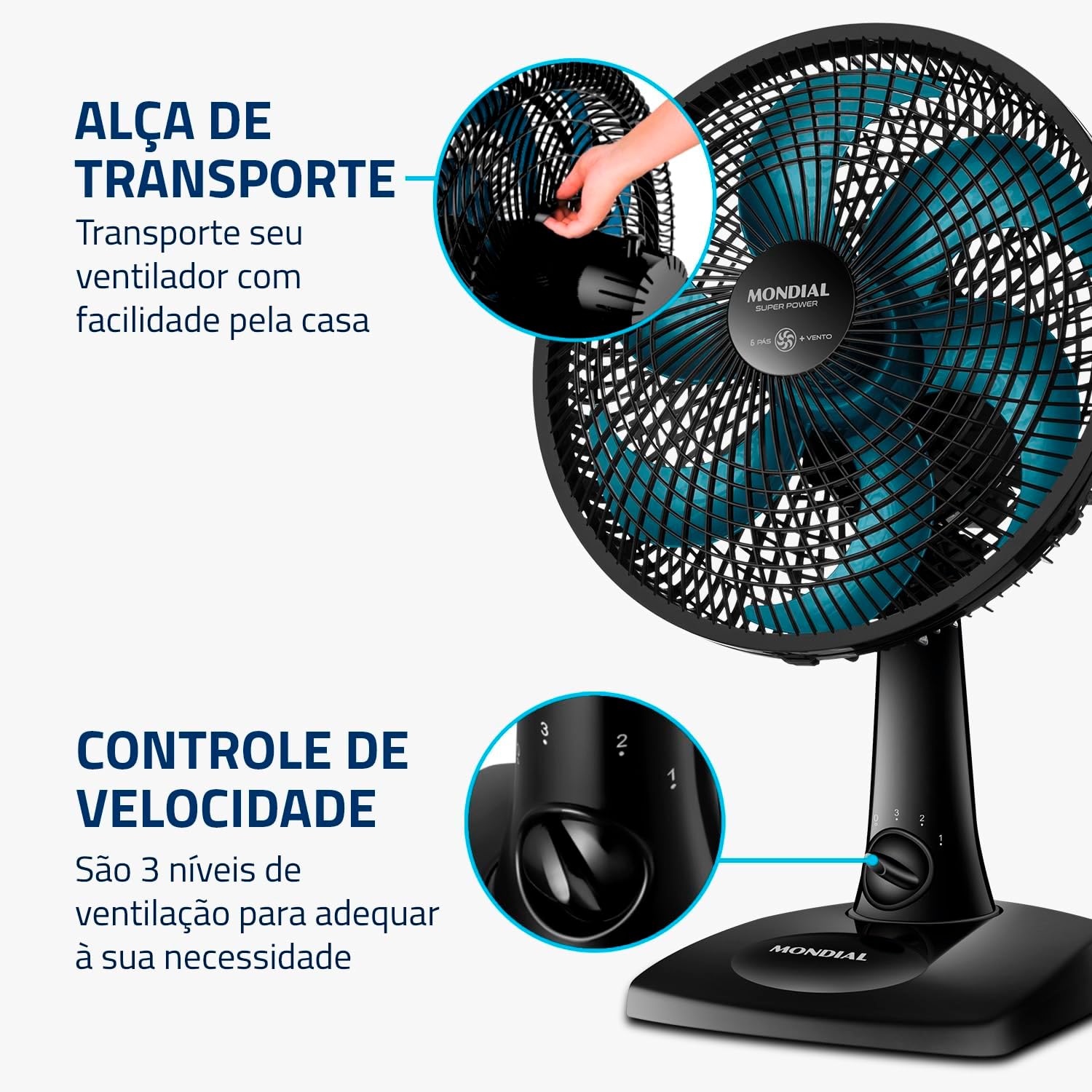 Ventilador de Mesa Mondial 110V, 30cm, 6 pás, Super Power - Miniatura 3