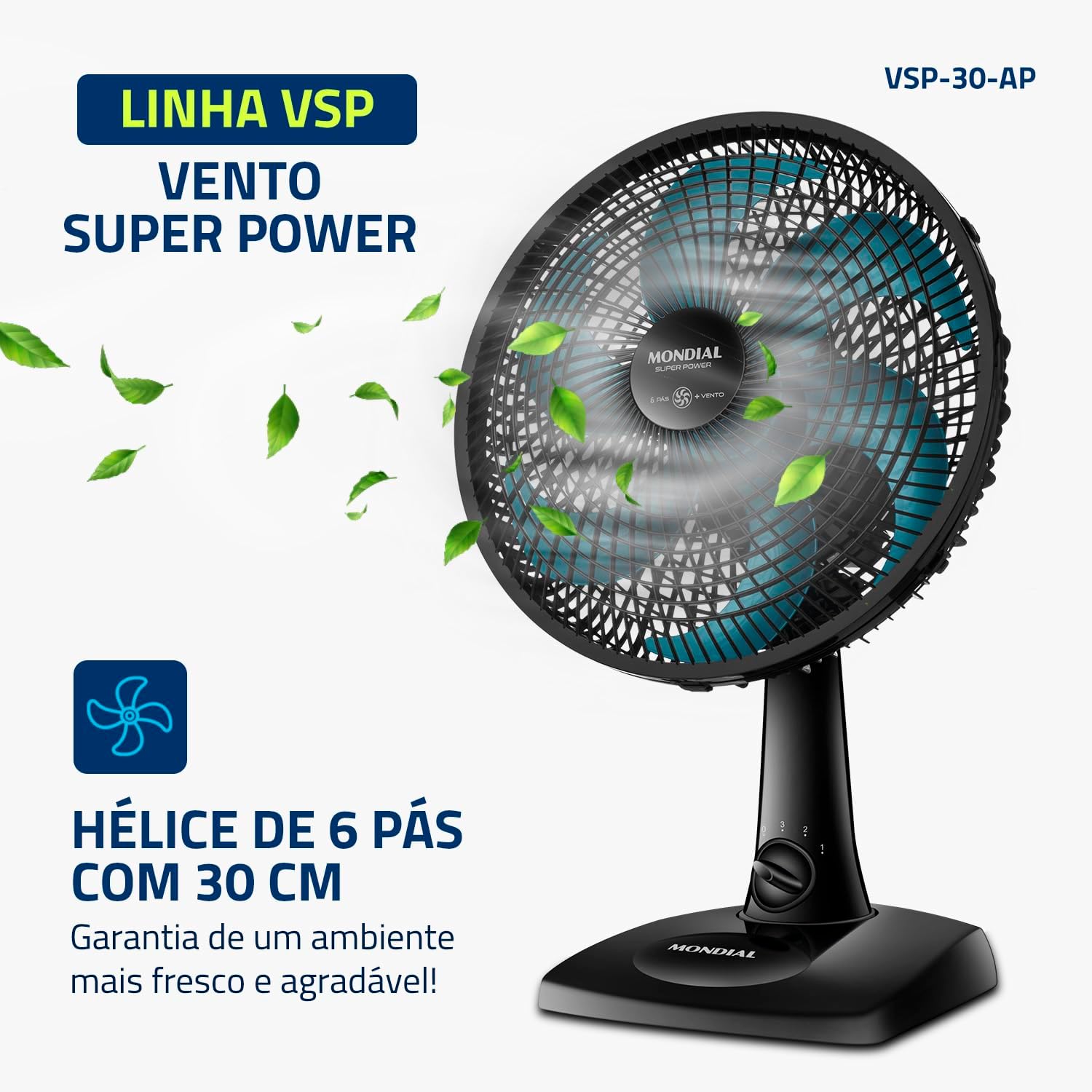 Ventilador de Mesa Mondial 110V, 30cm, 6 pás, Super Power - Miniatura 6