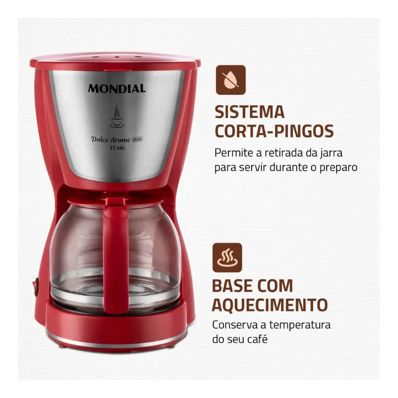 Cafeteira Elétrica Dolce Arome C-32-32x-r Vermelha Mondial - Miniatura 4