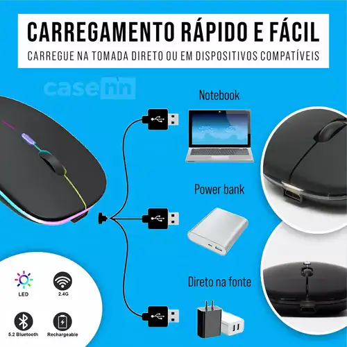 Mouse Sem Fio Recarregável Wireless Optico Led Rgb 2.4ghz - Miniatura 5