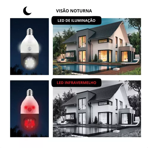 Câmera Segurança Wifi Dupla Lentes Lâmpada Visão Noturna 360 - Miniatura 6