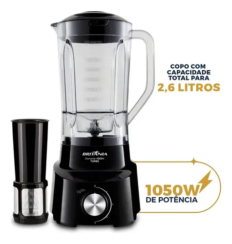 Liquidificador Diamante 2,65 L Com 4 Lâminas 1050W de Potência Cor Preto Britânia - Miniatura 4